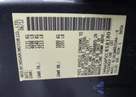 2012 Nissan Maxima 3.5 S from USA, damaged, VIN 1N4AA5AP5CC858180